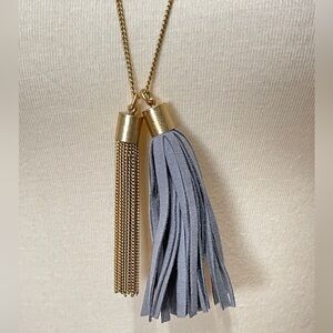 J.Crew Gold Tone Blue Gray Tassel Pendant Necklace